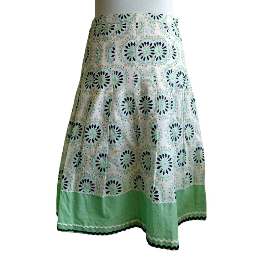 Ann Taylor LOFT Patterned Skirt Green White Tan A-Line Flare 0